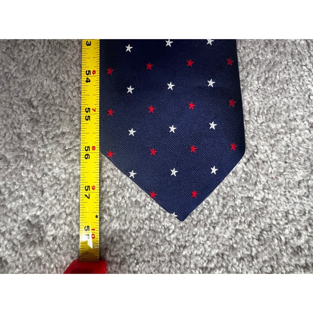 Brooks Brothers Tie Mens Navy Blue Silk Red White Star Pattern USA Made England - Picture 6 of 7